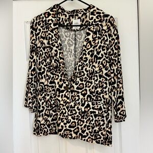 Women's Leopard Print 3/4 Sleeve Button Blazer - Cream/Black